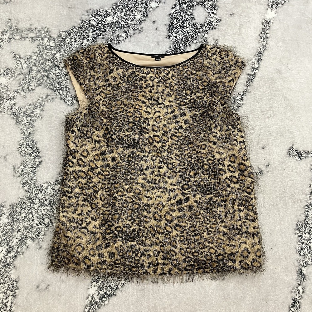 Ann Taylor Knit Top Size 14 Leopard Print Eyelash Short Sleeve Animal Print